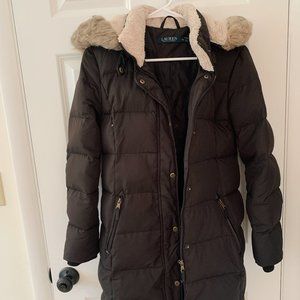 Ralph Lauren black faux-fur hooded puffer parka